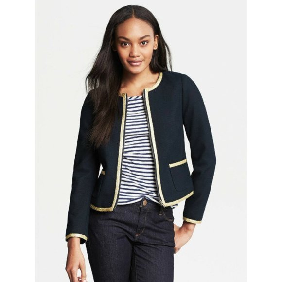 Banana Republic Jackets & Blazers - Banana Republic Blazer with Gold Trim Size 12 Blue